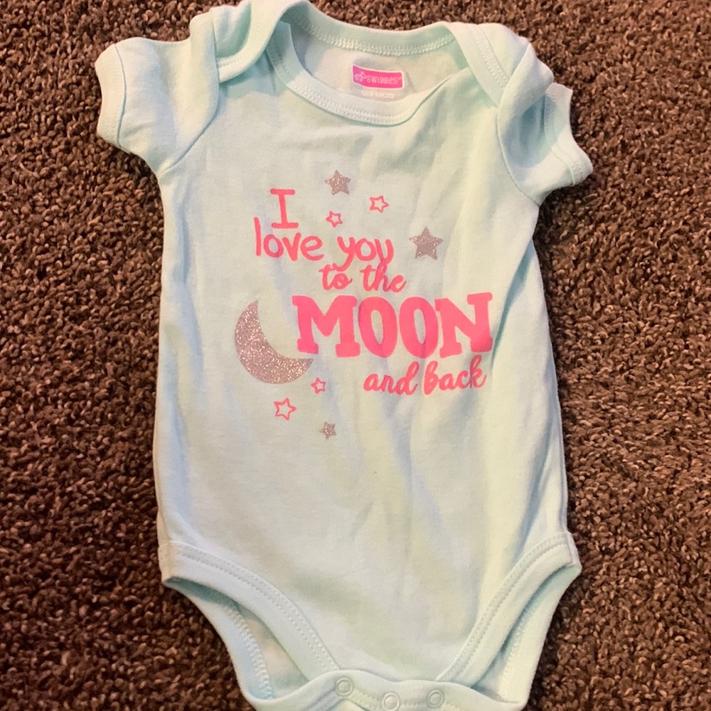 Swiggles Blue “I Love You To The Moon And Back” Onesie Shirt Size 6/9 Mos.